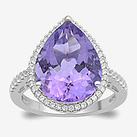 Womens Genuine Purple Amethyst Sterling Silver Pear Cocktail Ring