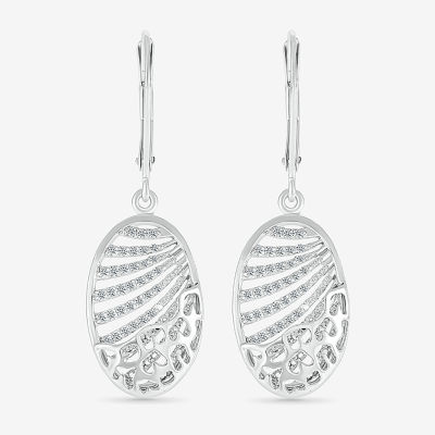 Womens 1/3 CT. T.W. Natural White Diamond Sterling Silver Oval Drop Earrings