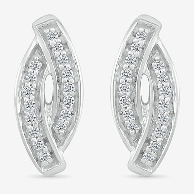 Diamond Accent Natural White Diamond Sterling Silver 10.7mm Curved Stud Earrings