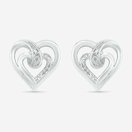 Diamond Accent Natural White Diamond Sterling Silver 12.5mm Heart Stud Earrings, One Size, Sterling Silver