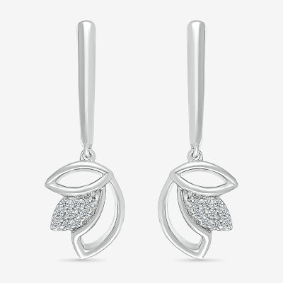 Womens Diamond Accent Natural White Diamond Sterling Silver Drop Earrings