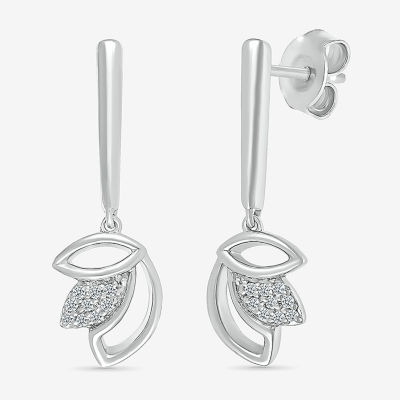 Womens Diamond Accent Natural White Diamond Sterling Silver Drop Earrings
