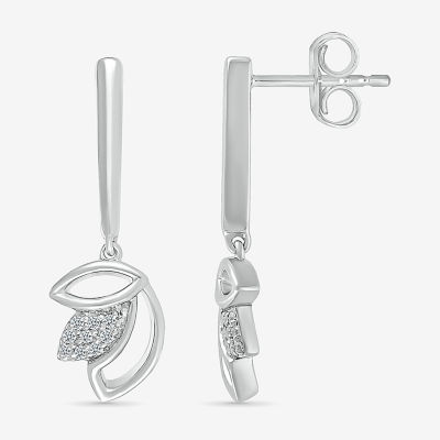 Womens Diamond Accent Natural White Diamond Sterling Silver Drop Earrings