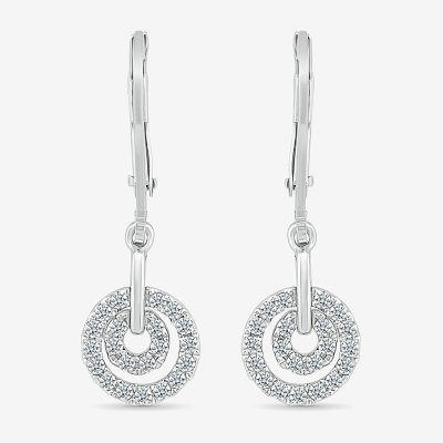 1/ CT. T.W. Natural White Diamond Sterling Silver Circle Drop Earrings