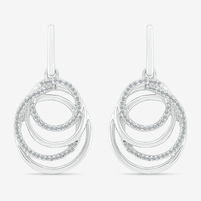 1/ CT. T.W. Natural White Diamond Sterling Silver Circle Drop Earrings