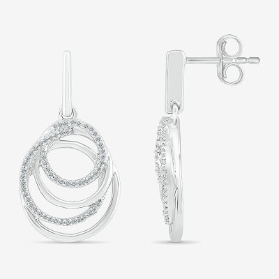 Womens 1/ CT. T.W. Natural White Diamond Sterling Silver Circle Drop Earrings