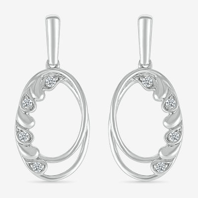 Womens 1/ CT. T.W. Natural White Diamond Sterling Silver Oval Drop Earrings