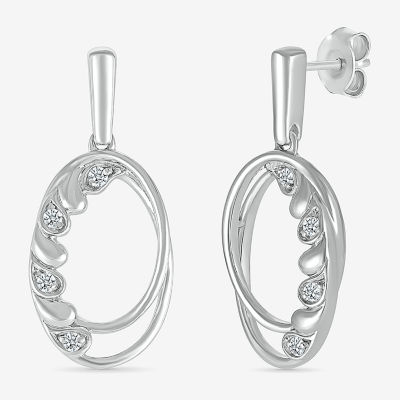 Womens 1/ CT. T.W. Natural White Diamond Sterling Silver Oval Drop Earrings
