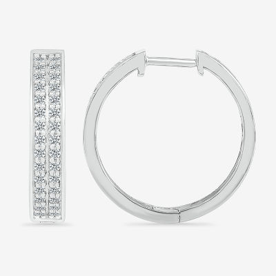 1/ CT. T.W. Natural Diamond Sterling Silver 18mm Hoop Earrings