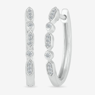 Womens 1 CT. T.W. Natural White Diamond Sterling Silver 21mm Hoop Earrings