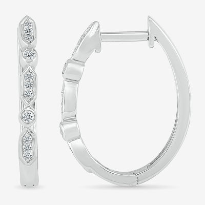 Womens 1 CT. T.W. Natural White Diamond Sterling Silver 21mm Hoop Earrings