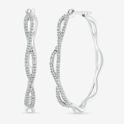 Womens 1/4 CT. T.W. Natural White Diamond Sterling Silver 29mm Hoop Earrings