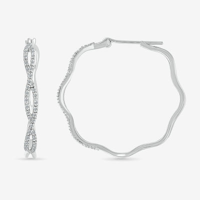 Womens 1/4 CT. T.W. Natural White Diamond Sterling Silver 29mm Hoop Earrings