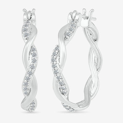 Womens 1/4 CT. T.W. Natural White Diamond Sterling Silver 24mm Hoop Earrings
