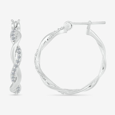 1 CT. T.W. Natural White Diamond Sterling Silver 24mm Hoop Earrings