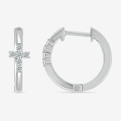 1/8 CT. T.W. Natural White Diamond Sterling Silver 15.8mm Cross Hoop Earrings