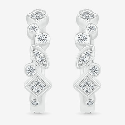 Womens 1/ CT. T.W. Natural White Diamond Sterling Silver 18mm Hoop Earrings