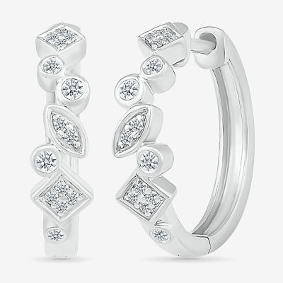 Womens 1/ CT. T.W. Natural White Diamond Sterling Silver 18mm Hoop Earrings