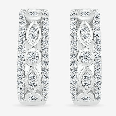 Womens 1/2 CT. T.W. Natural White Diamond Sterling Silver 17mm Hoop Earrings