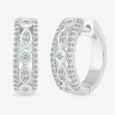 Womens 1/2 CT. T.W. Natural White Diamond Sterling Silver 17mm Hoop Earrings