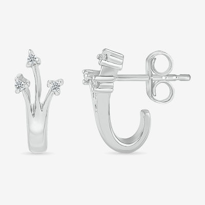 Womens Diamond Accent Natural White Diamond Sterling Silver 14.5mm Arrow Hoop Earrings