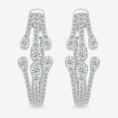 Womens 1 CT. T.W. Natural White Diamond Sterling Silver 23mm Hoop Earrings