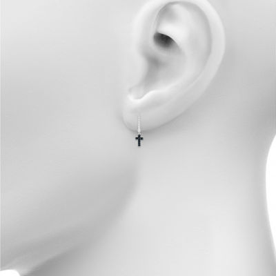 Womens 1/6 CT. T.W. Natural Black Diamond Sterling Silver 24mm Cross Hoop Earrings