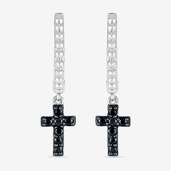 Sterling Silver Black Diamond 40mm Hoop Earrings Sterling Silver Black Diamond 40mm Hoop Earrings