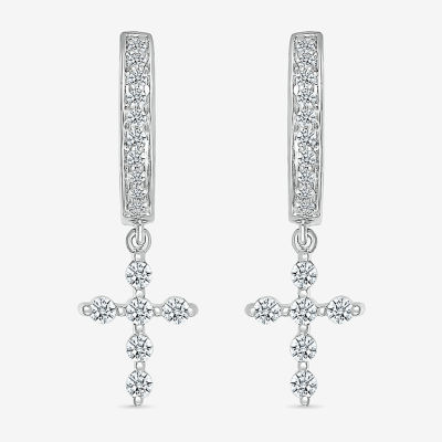 1/3 CT. T.W. Natural White Diamond Sterling Silver 25mm Cross Hoop Earrings