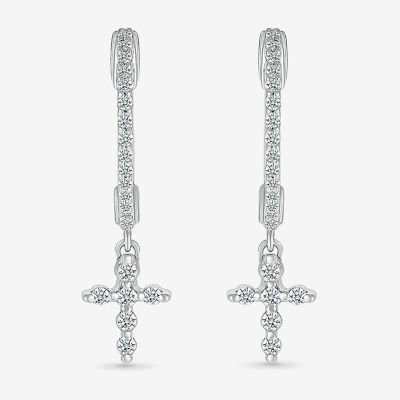 1/4 CT. T.W. Natural White Diamond Sterling Silver 22.4mm Cross Hoop Earrings