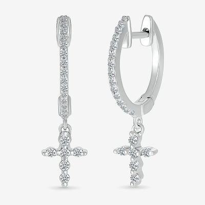 1/4 CT. T.W. Natural White Diamond Sterling Silver 22.4mm Cross Hoop Earrings