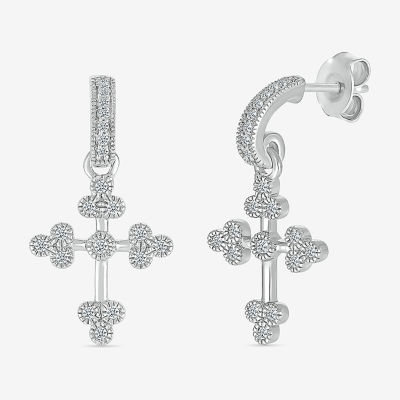 1/5 CT. T.W. Natural White Diamond Sterling Silver Cross Drop Earrings