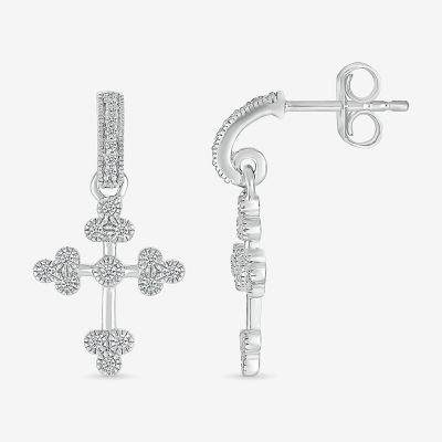 1/5 CT. T.W. Natural White Diamond Sterling Silver Cross Drop Earrings