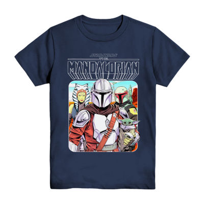 Disney Collection The Mandalorian Little & Big Kid Boys Crew Neck Short Sleeve Regular Fit Star Wars Graphic T-Shirt