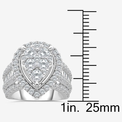 4 CT.T.W. Natural Diamond Pear Shape Side Stone Halo Engagement Ring 10K or 14K White Gold