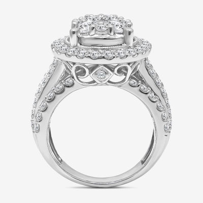 4 CT.T.W. Natural Diamond Pear Shape Side Stone Halo Engagement Ring 10K or 14K White Gold