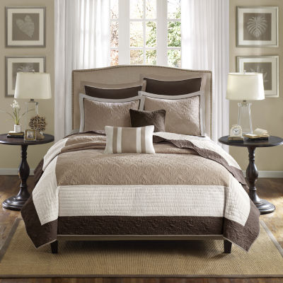 Madison Park Danville 7Pc Quilt Set with Euro Shams and Throw Pillows