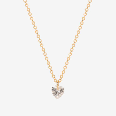Bijoux Bar Delicates Gold Tone Womens Cubic Zirconia Heart 13 Inch Pendant Necklaces