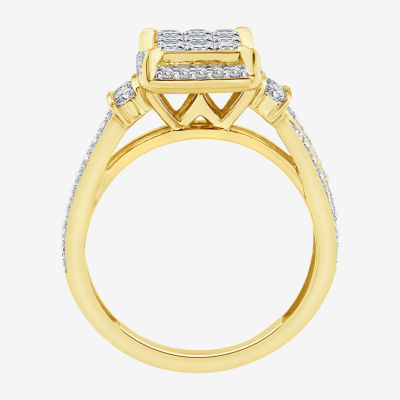 Womens Natural White Diamond 10K Gold Halo Engagement Ring