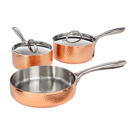 BergHOFF Vintage Tri-Ply Stainless Steel Copper Hammered 5-pc. Cookware Set, One Size, Orange