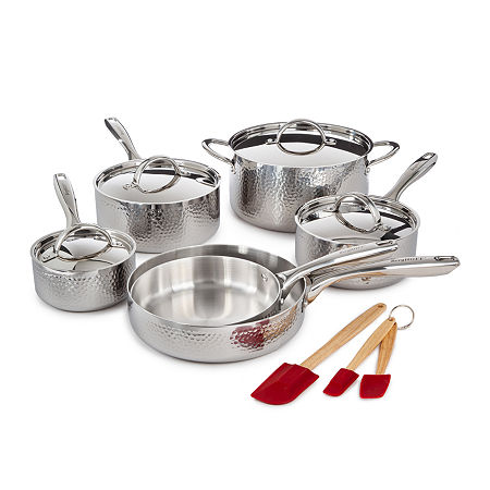 BergHOFF Vintage Tri-Ply 18/10 Stainless Steel Hammered 13-pc. Cookware Set, One Size, Silver