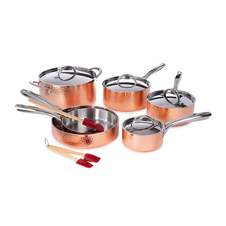 BergHOFF Vintage Tri-Ply Stainless Steel Copper Hammered 13-pc. Cookware Set, One Size, Orange