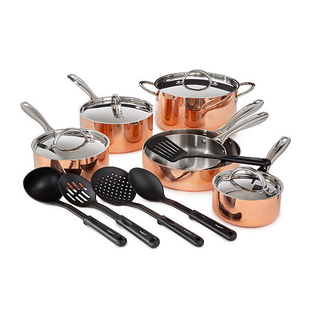 BergHOFF Vintage Tri-Ply Stainless Steel Copper Polished 15-pc. Cookware Set, One Size, Orange