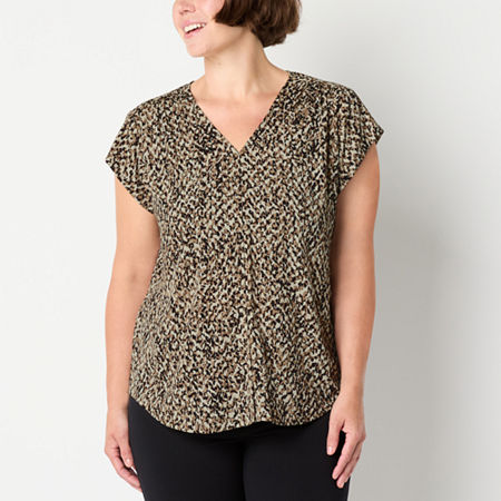 Liz Claiborne Tall Womens V Neck Short Sleeve Blouse