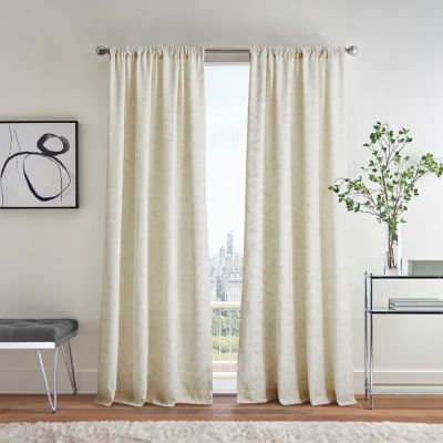 Martha Stewart Metallic Leaves Rod Pocket Light-Filtering Set of 2 Curtain Panels