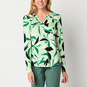Liz Claiborne Womens Split Crew Neck Long Sleeve Blouse