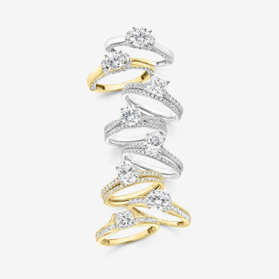 (I / I1) Womens 2 CT. T.W. Lab Grown White Diamond 10K Gold or 14K Gold Round Side Stone Engagement Ring