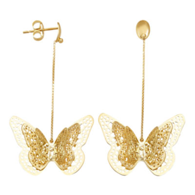 Butterfly Drop Earrings 10K Gold