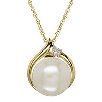 Certified Sofia™ Cultured Freshwater Pearl & Diamond-Accent 10K Gold Pendant Necklace