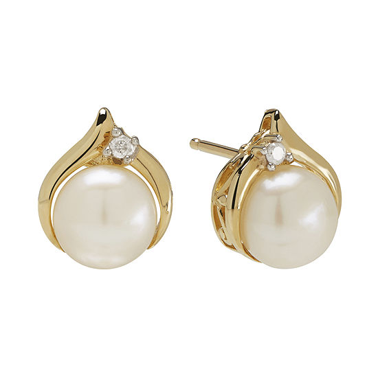 Certified Sofia™ Cultured Freshwater Pearl & Diamond-Accent 10K Gold Earrings